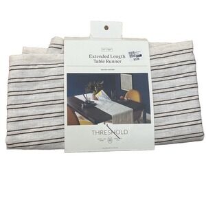 Threshold Cotton Striped Table Runner in Natural NEW 14" x 108"